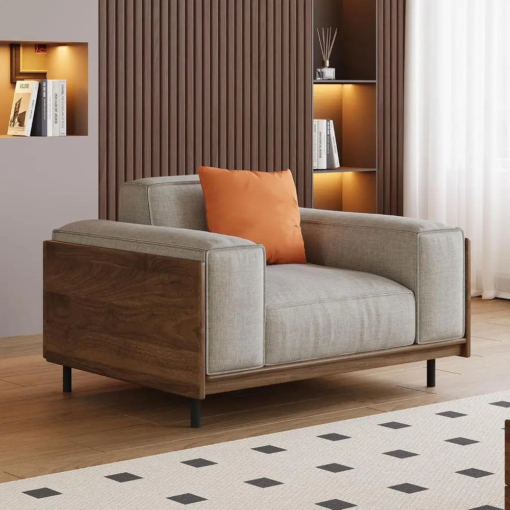 Modern 1-Seat Fabric Sofa, Solid Wood Construction, High-Density Foam Seat, Ideal for Compact Living Spaces, Office, Grey
