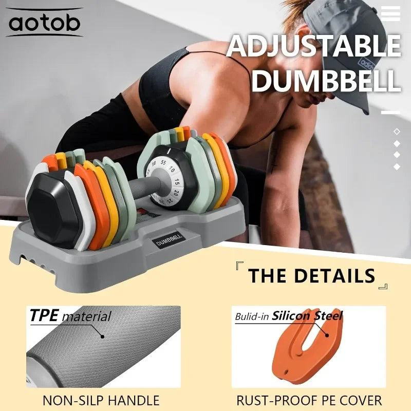 AOTOB 25/55 LBS Adjustable Dumbbell Set, Anti-Slip Fast Adjusting with Turning Handle, Adjustment for Men and Women