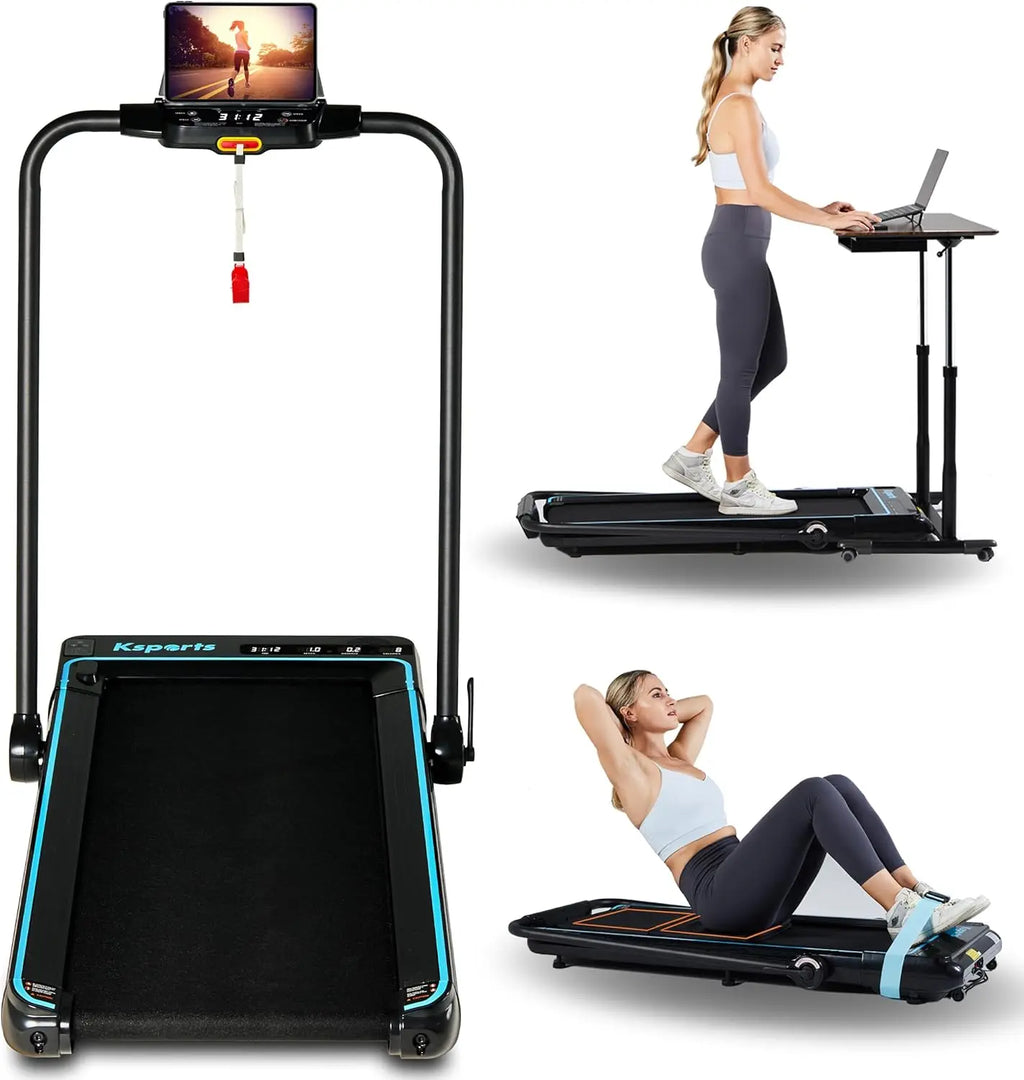 Walking Pad & Folding Treadmill - 2.5HP, Sit-Ups Mat, Bluetooth App, Portable Wheels | Incline, Desk, Dual Displays, 308 lbs & 2