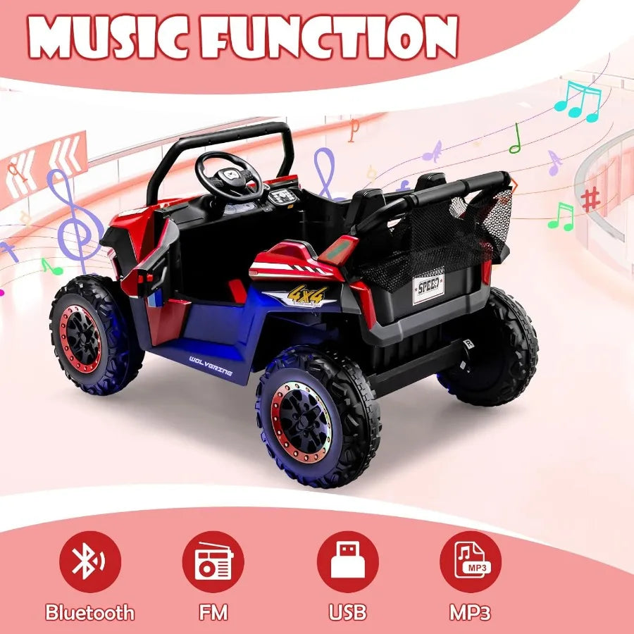 2 Seater Ride on Car for 12V UTV ' Electric Vehicles with Remote Control Spring Suspension Soft Start Music Bluetooth FM Batter