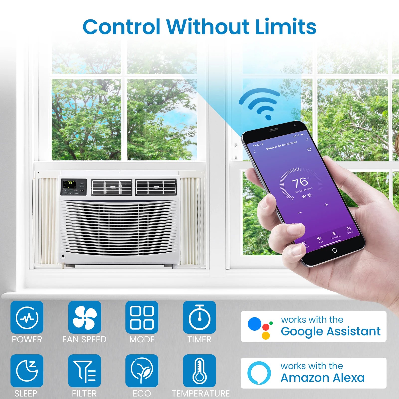 10,000 BTU Window Air Conditioner, Air Conditioners Window-Mounted Room Fast Cooling for 450 Sq.Ft. Indoor Window AC Unit for Summer, Auto-Restart, 3 Cooling & Fan Speeds