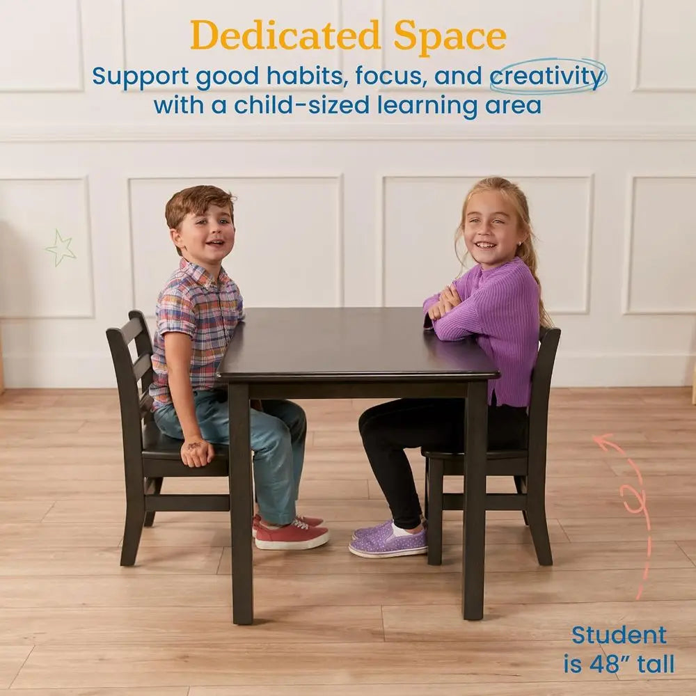 24in x 36in Recular Hardwood Table and Chair Set, 12in Seat Height, Kids urniture, Grey Wash, 3-Piece
