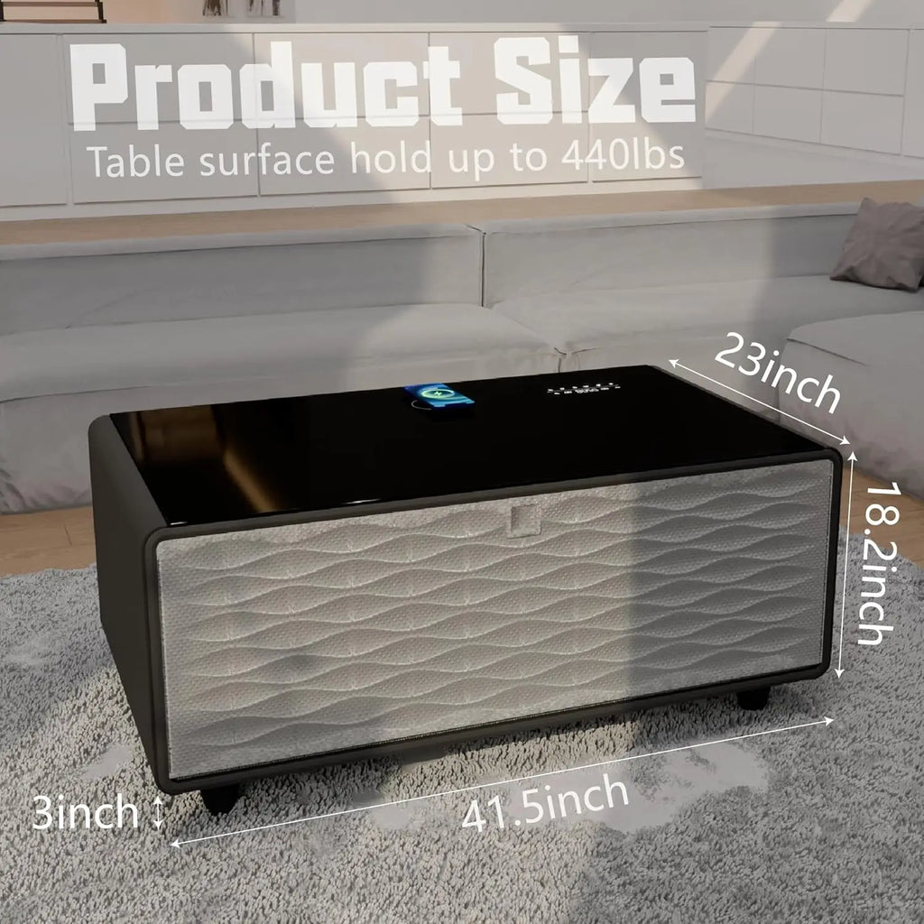 Smart Coffee Table with Built-in Fridge 15W Wireless Charging USB Ports Speakers 23"x41.5"x18.2" for Living Room, Custom