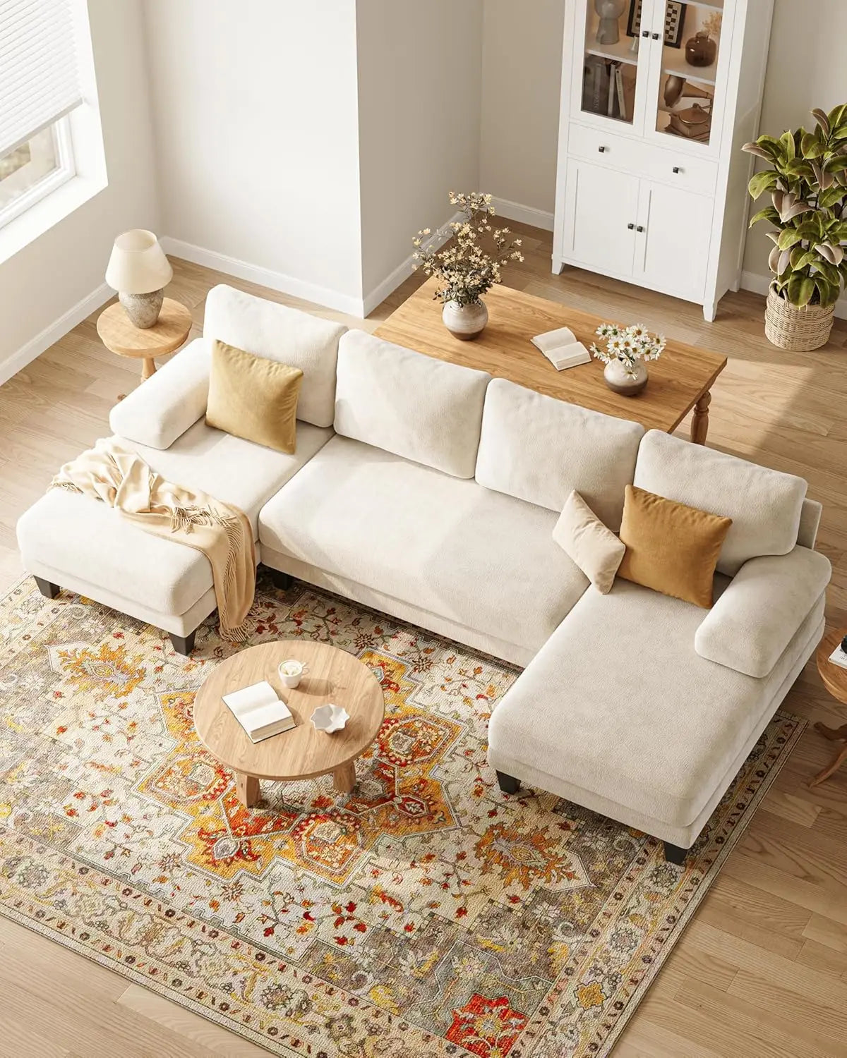 U-Shaped Sectional Couches for Living Room | 112 Inch Modern Sectional Couch | Warm White Chenille Sofa with Double, Customized