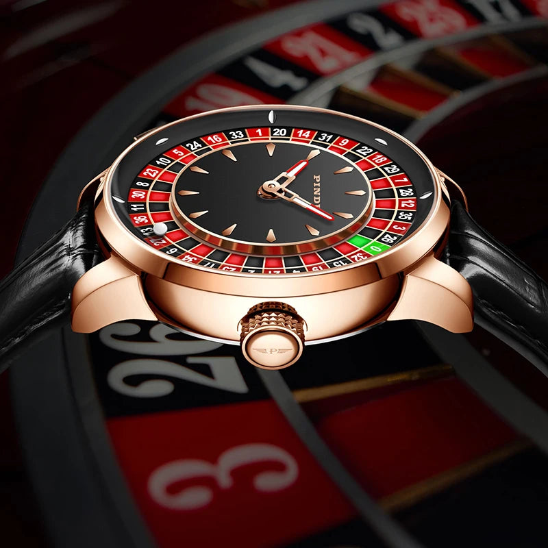 PINDU Rotating Dial Design Mechanical Watches Men NH35 Movement Sapphire Waterproof Leather Luxurious Automatic Wristwatches