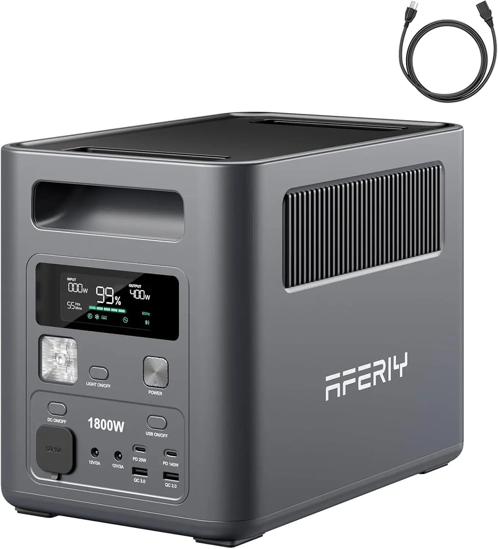 Portable Power Station, 1024Wh LiFePO4 Solar Generator, 1800W(Peak 3600W) AC Output, Compact Lightweight Design, Fast Recharge f