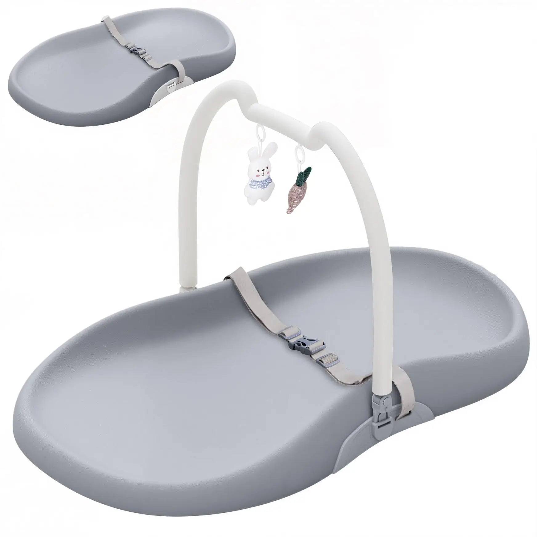 Baby Changing Mat with Safety Harness and Cat Ear Toys Shelf, Anti Roll Wedge Baby Changing Pad, Easy Wipe Clean Waterproof