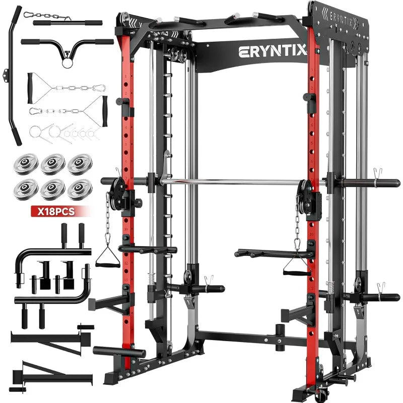 Smith Machine, 2600 LBS Capacity Power Rack for Home Gym Garage, All-in-One Power Cage with Cable Crossover,