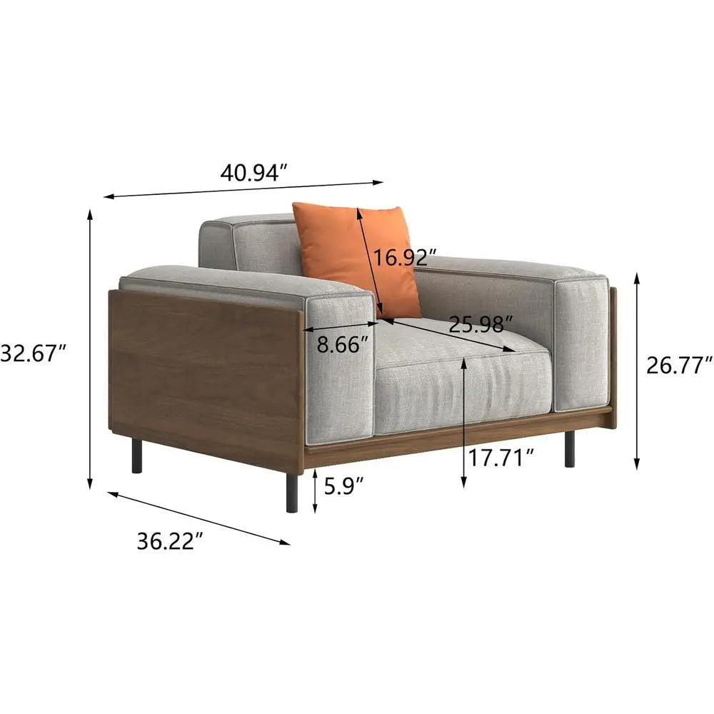 Modern 1-Seat Fabric Sofa, Solid Wood Construction, High-Density Foam Seat, Ideal for Compact Living Spaces, Office, Grey