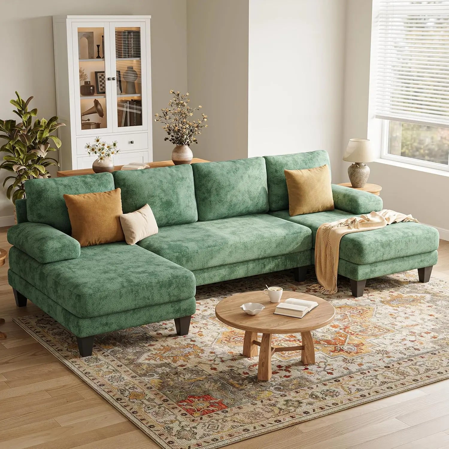 U-Shaped Sectional Couches for Living Room | 112 Inch Modern Sectional Couch | Warm White Chenille Sofa with Double, Customized