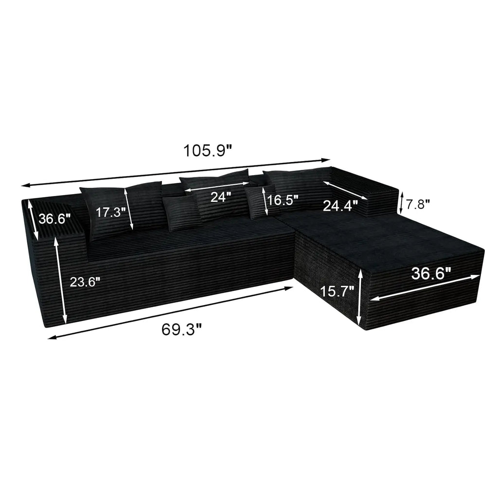 105.9in L-Shaped Modular Sectional Sofa Deep Seat Corduroy Memory Foam Living Room Furniture No Assembly, Customized