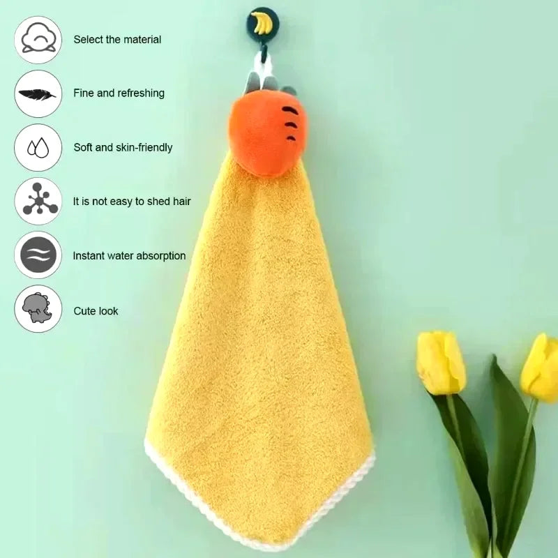 4pcs Coral Fleece Hangable Hand Towels for Kids Baby Bathroom Fingertip Super Absorbent Handkerchief Bath Towel Accessories