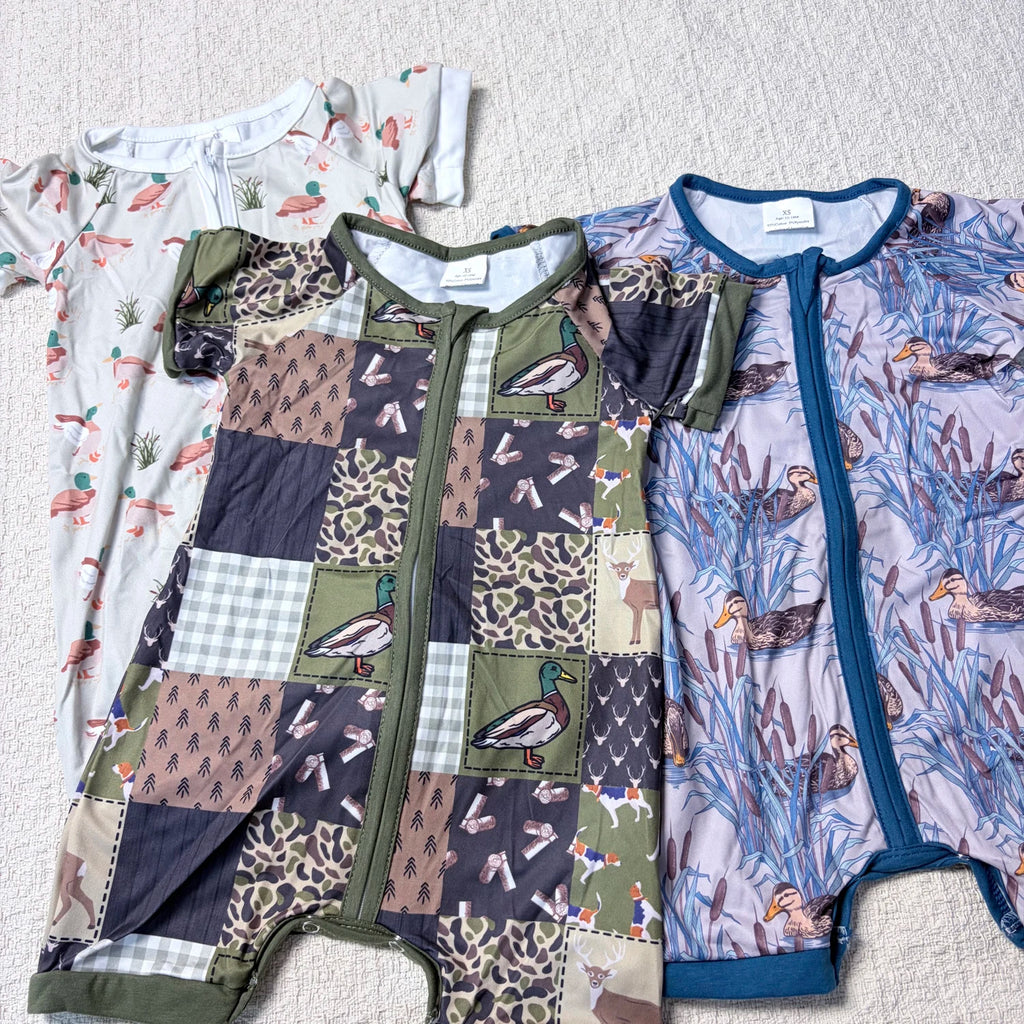 Baby Boy Summer Zipper Romper Short Sleeves Duck Design Sibling Outfit Toddler Clothes Comfortable Casual Wear