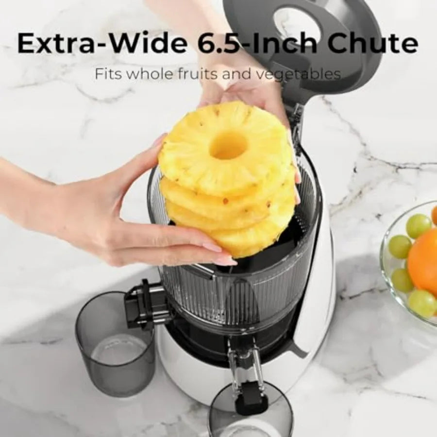 3-in-1 Cold Press Juicer with 6.5 Extra Large Chute 100oz Large Ccity AC Motor Makes Juice Nut Milk Sorbet Bright White