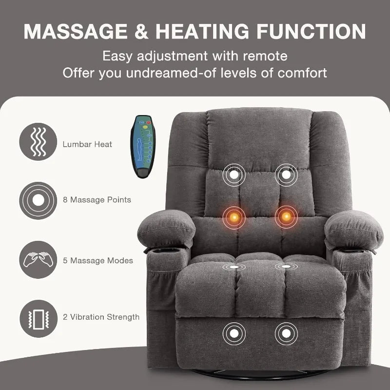 BOSMILLER Massage Swivel Rocker Recliner Chair with Vibration Massage and Heat Ergonomic Lounge Chair for Living Room