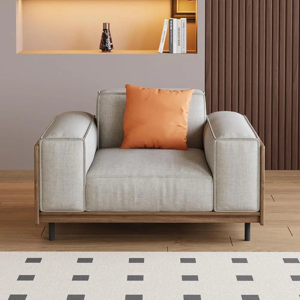 Modern 1-Seat Fabric Sofa, Solid Wood Construction, High-Density Foam Seat, Ideal for Compact Living Spaces, Office, Grey