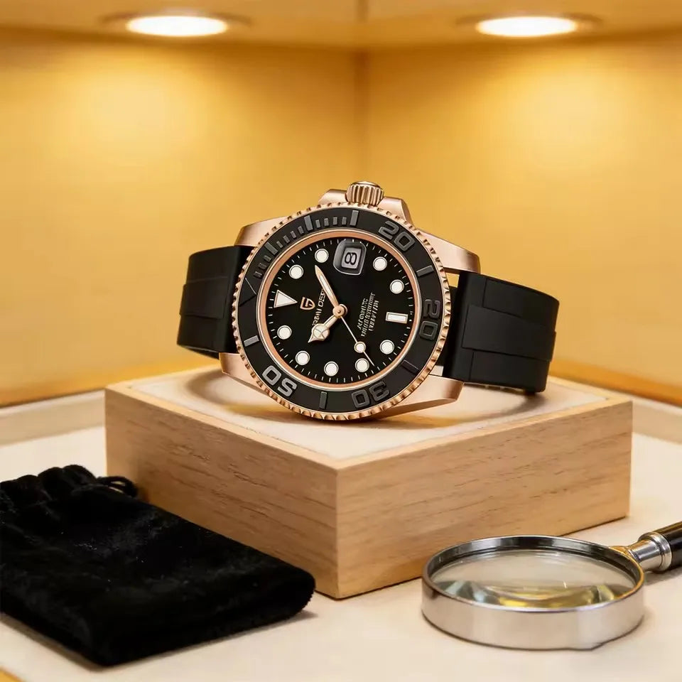 PAGANI DESIGN 2026 40MM Rose Gold Black Sports Watch with AR Coating Sapphire Glass Watch Mechanical automatic watches for me