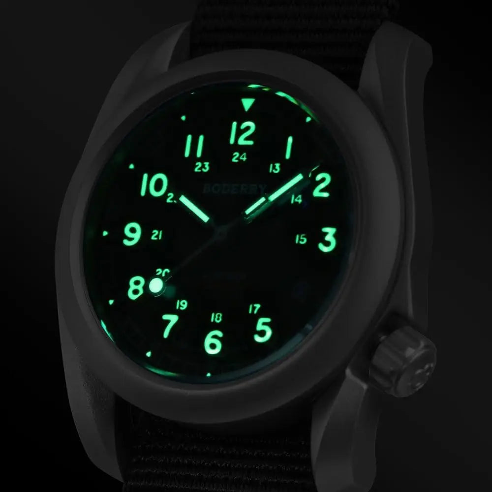 BODERRY Men's Watch Titanium Automatic ield Watch 40mm Military Watch Day Date unction 100M Waterproo with Nylon Strap Japanese