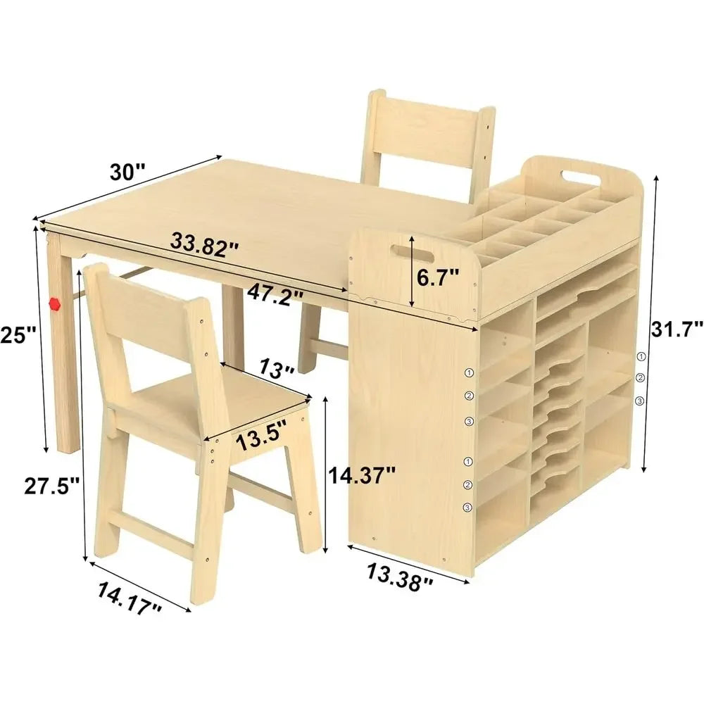 Kids Art Table and Chairs Set, Crat Desk with Large Storage and Portable Art Supply Organizer or Children Ages 8-12, 47" L x 30"