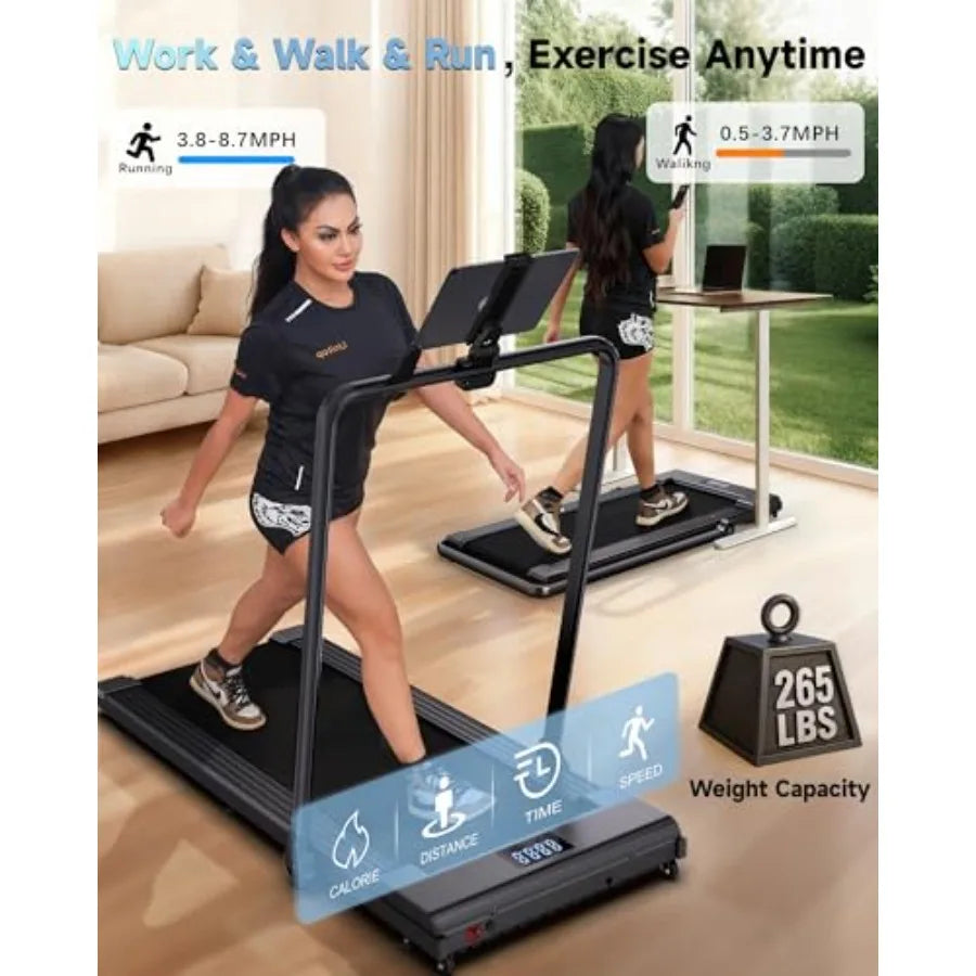 Under Desk Walking Pad Treadmill with BLDC Motor for Home Office 8.7 MPH Speed Fits up to 6' Height 47x16 Super-Long Desk Compa