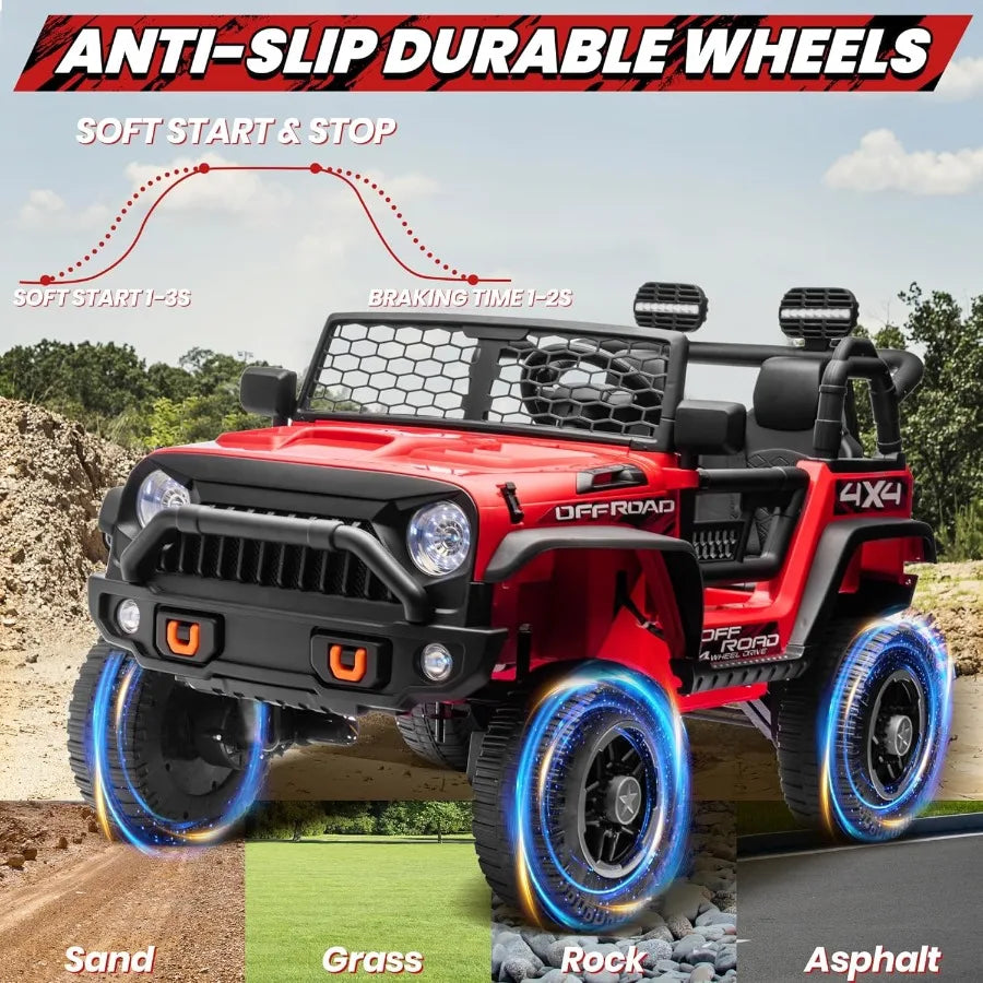 24V XL 2 Seater Ride On Toys Car for Big 4WD/2WD Switchable Electric Truck w/20'' Wide Seat Remote Control 4-Wheeler Suspension