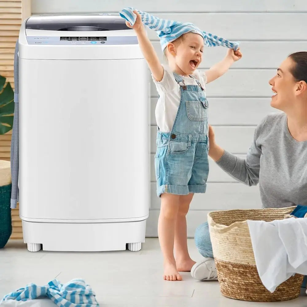 Compact 12-lb Capacity Full-Auto Washer with 10 Programs, LED Display, 8 Water Levels, Laundry Combo for Home, Apartment, Dorm,
