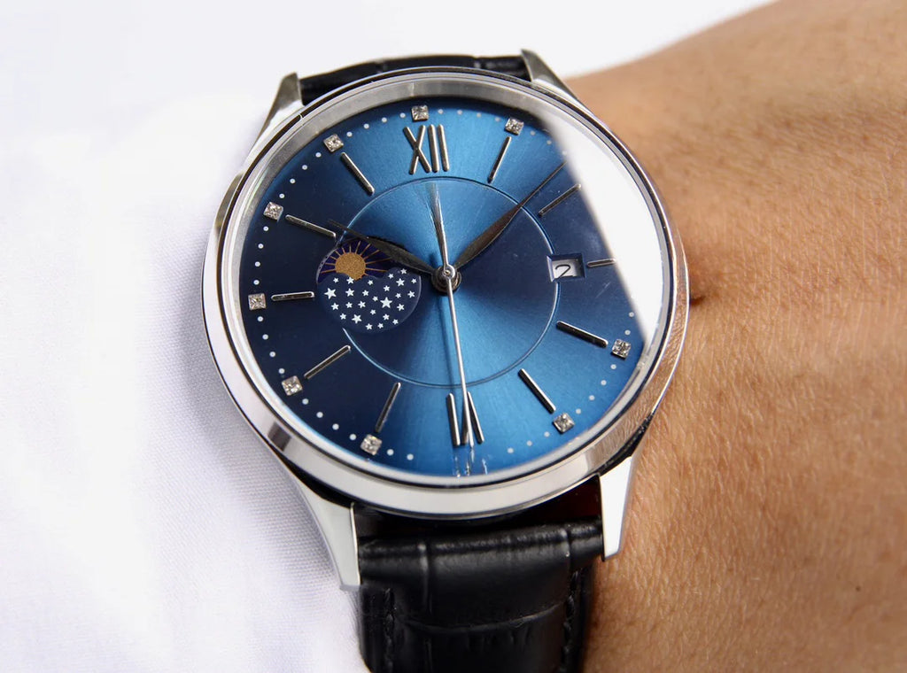 Silver Blue Young Men Simple Watch Pointer Display Hardlex Style Glass Metal Bracelet Date Display Waterproof Style Work Couple Gift Water Resistant Green Transparent Style