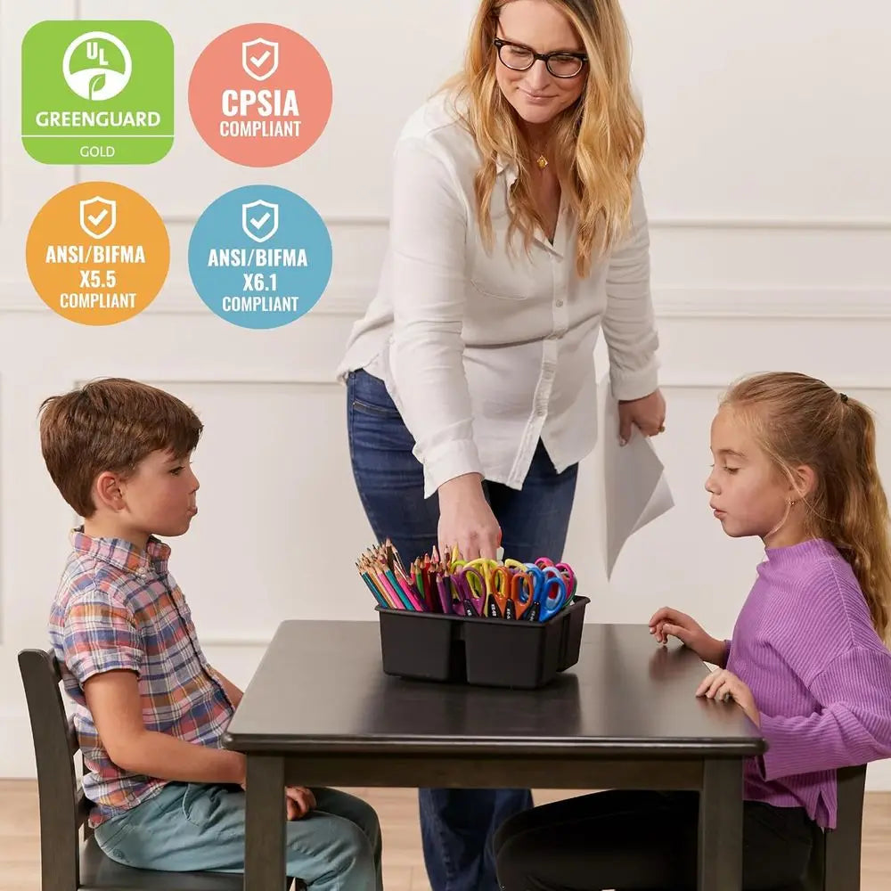 24in x 36in Recular Hardwood Table and Chair Set, 12in Seat Height, Kids urniture, Grey Wash, 3-Piece