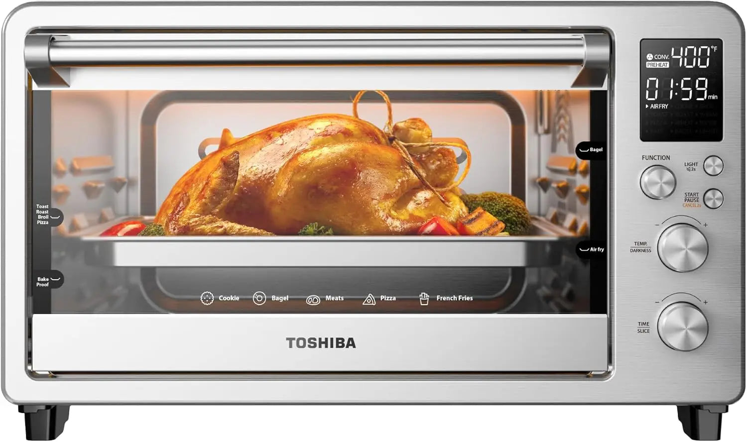 26.4 QT Air Fryer Toaster Oven Combo, 12-in-1 Countertop Oven, Large Capacity, Stainless Steel