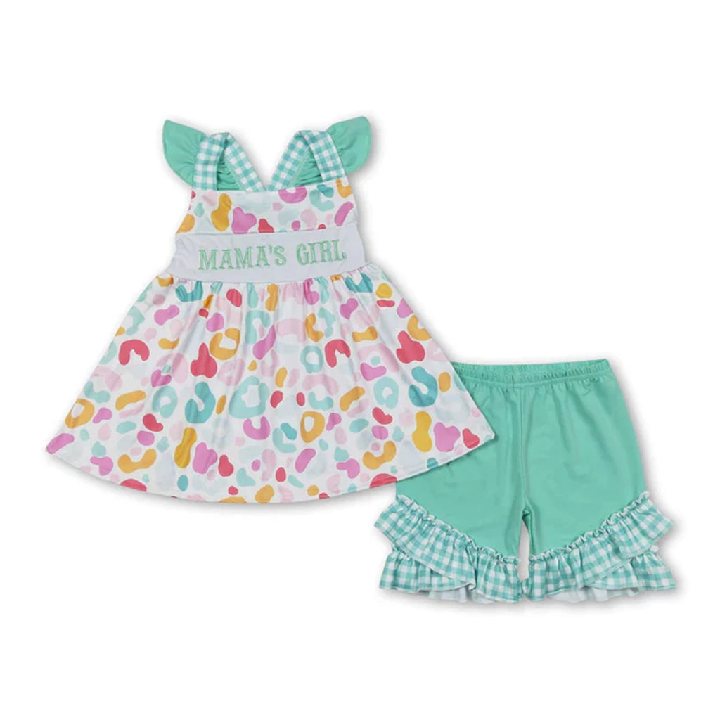 Toddler Girl 2 Piece Summer Outfits Plaid Strawberry Leopard Print Sling Top Ruffle Shorts Kids Matching Clothes