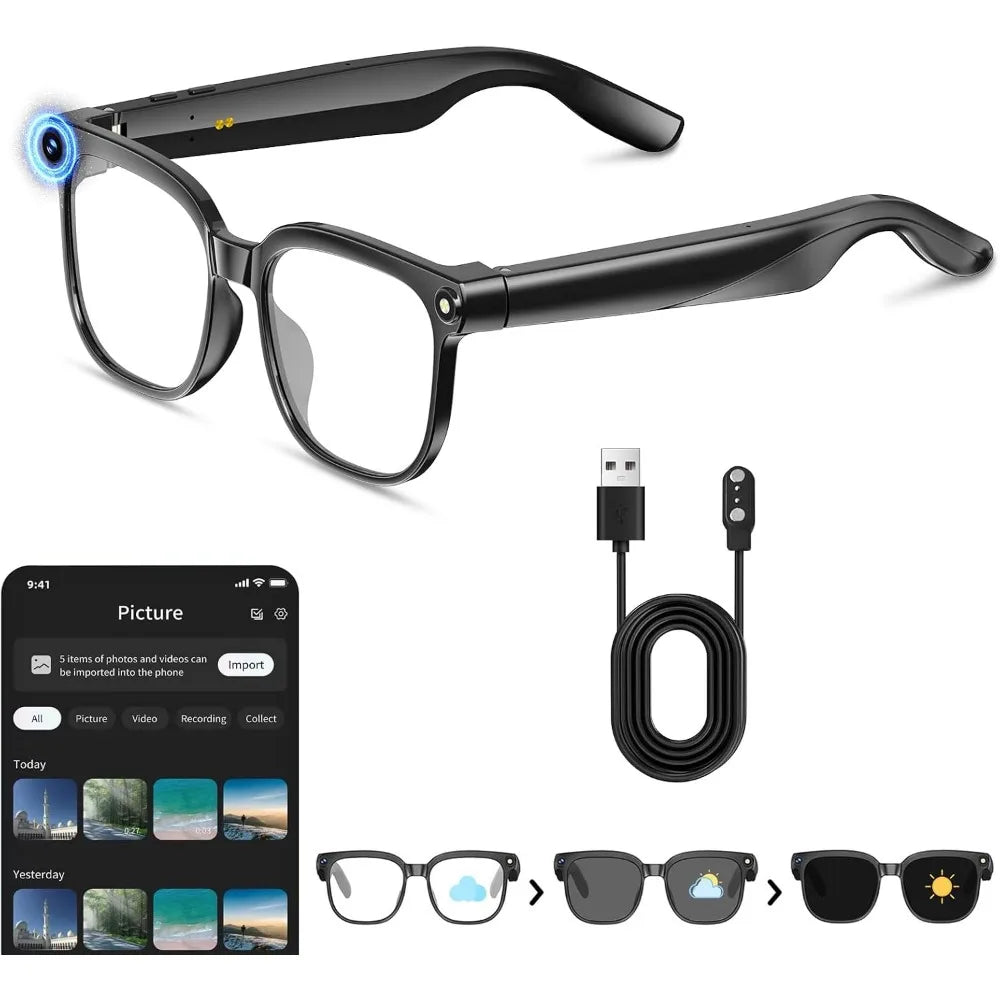 4K HD Camera Glasses, 8MP, Anti-Shake, Real-Time Translation, AI Assistant, Object Recognition for Travel & Meetings