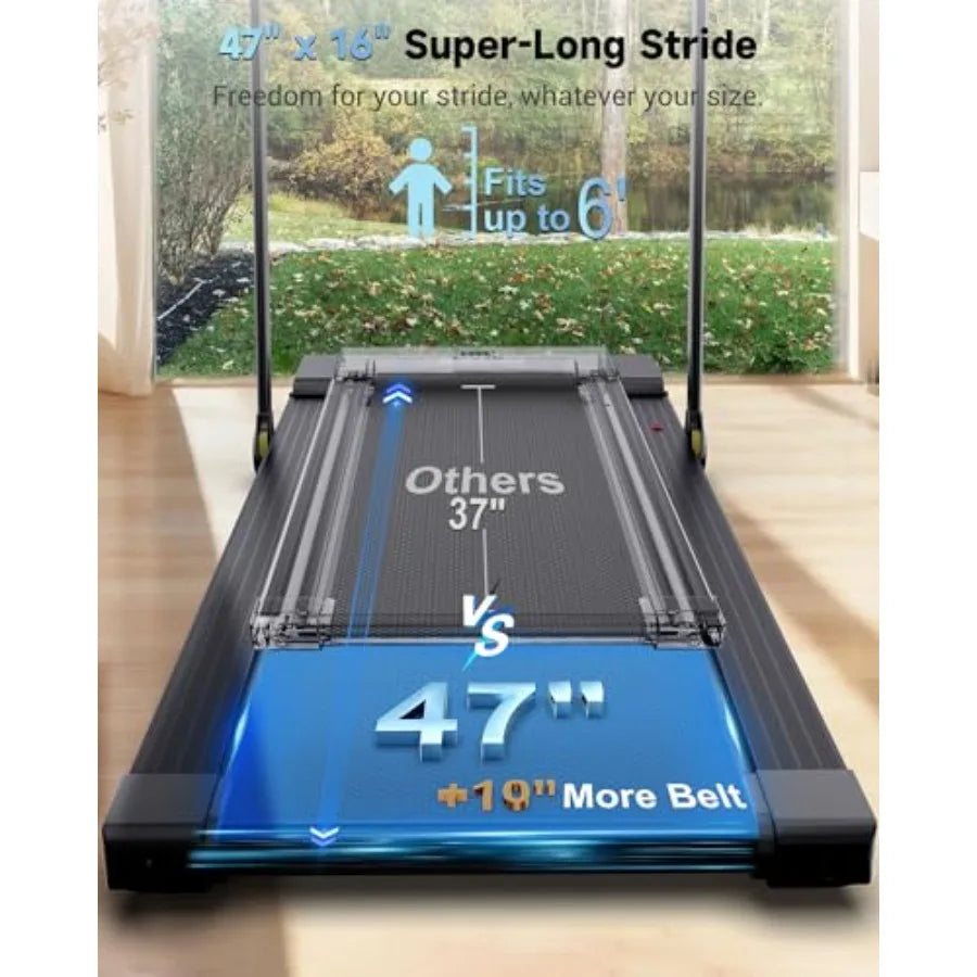 Under Desk Walking Pad Treadmill with BLDC Motor for Home Office 8.7 MPH Speed Fits up to 6' Height 47x16 Super-Long Desk Compa
