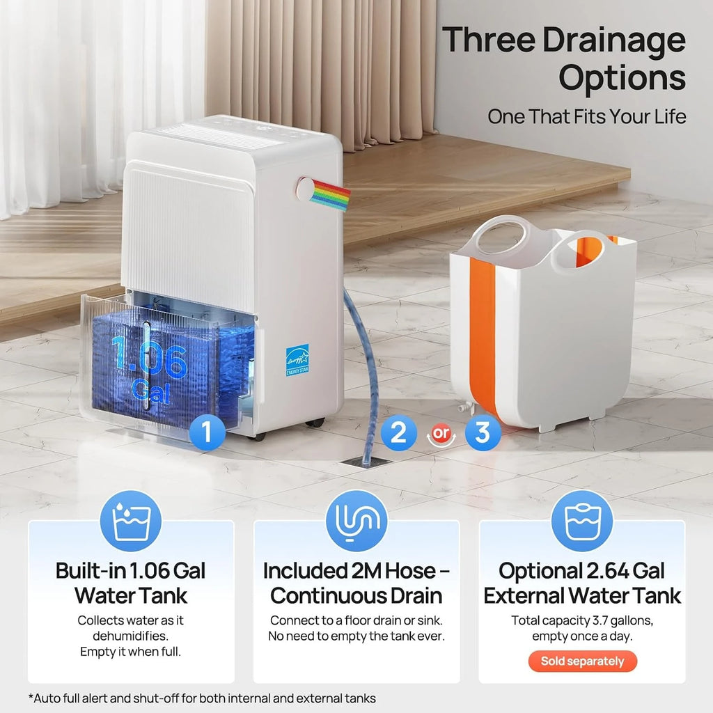 4500 Sq.Ft Dehumidifier, Max 80 Pint/Day Dehumidifier with Drain Hose,Smart Humidity Control, Dual Timer, Sleep Mode