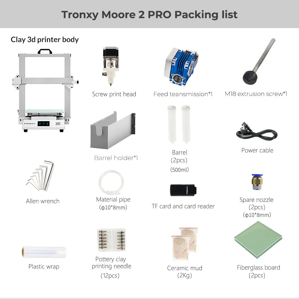 Ceramic Clay 3d Printer Moore 2 Pro Exclusive OSG Dual Core Guide Rail 255*255*260mm Build Size Print 32 Bit Silent Mainboard
