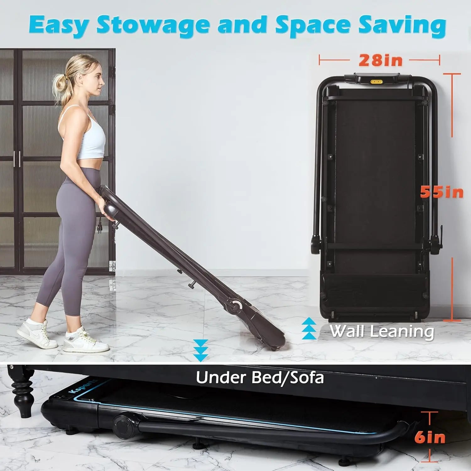 Walking Pad & Folding Treadmill - 2.5HP, Sit-Ups Mat, Bluetooth App, Portable Wheels | Incline, Desk, Dual Displays, 308 lbs & 2