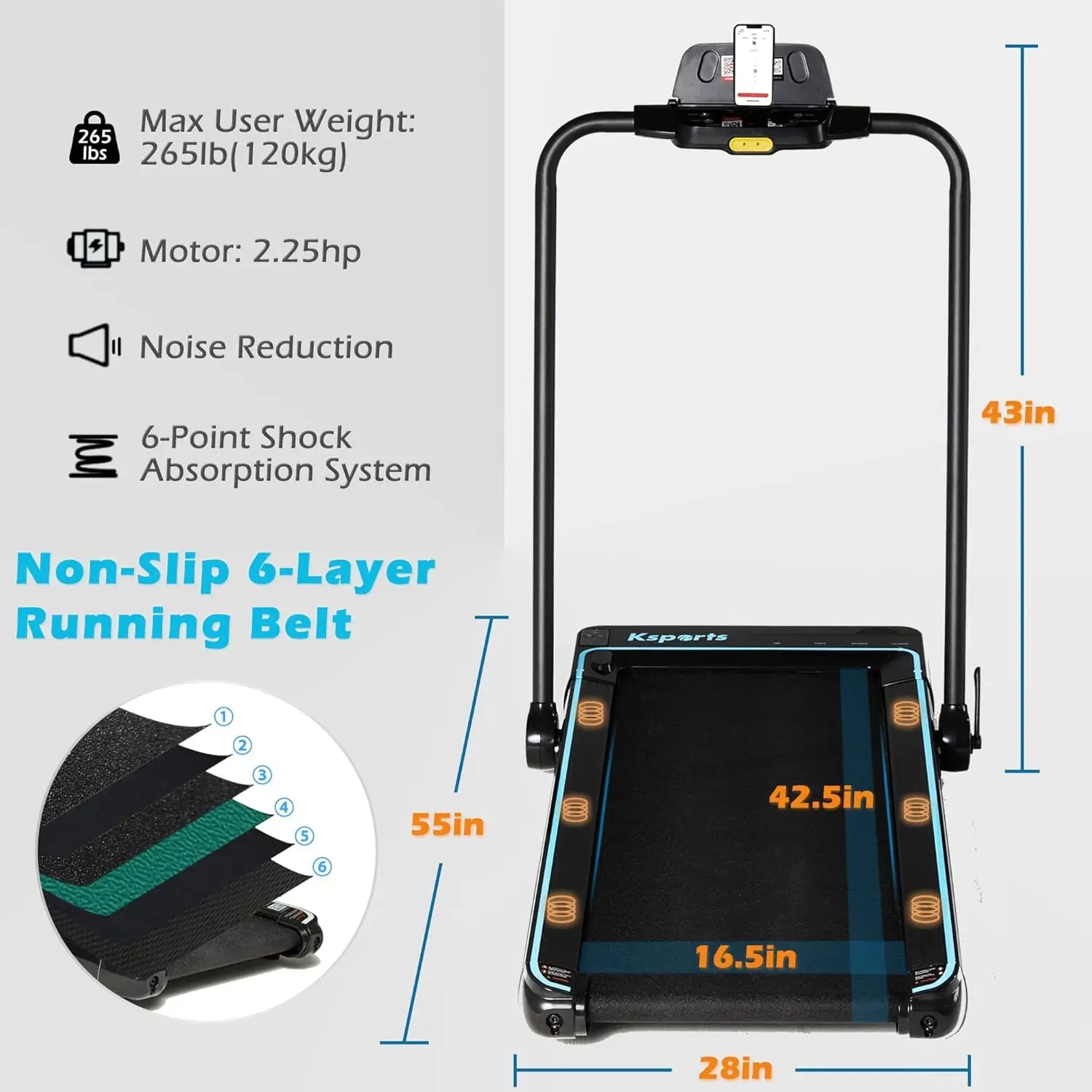 Walking Pad & Folding Treadmill - 2.5HP, Sit-Ups Mat, Bluetooth App, Portable Wheels | Incline, Desk, Dual Displays, 308 lbs & 2