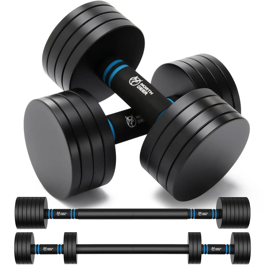 Northdeer V2.0 Upgraded Adjustable Steel Dumbbells 40LB / 60LB - 2 in 1 Dumbbell Barbell Set for Home Gym Workout - Com