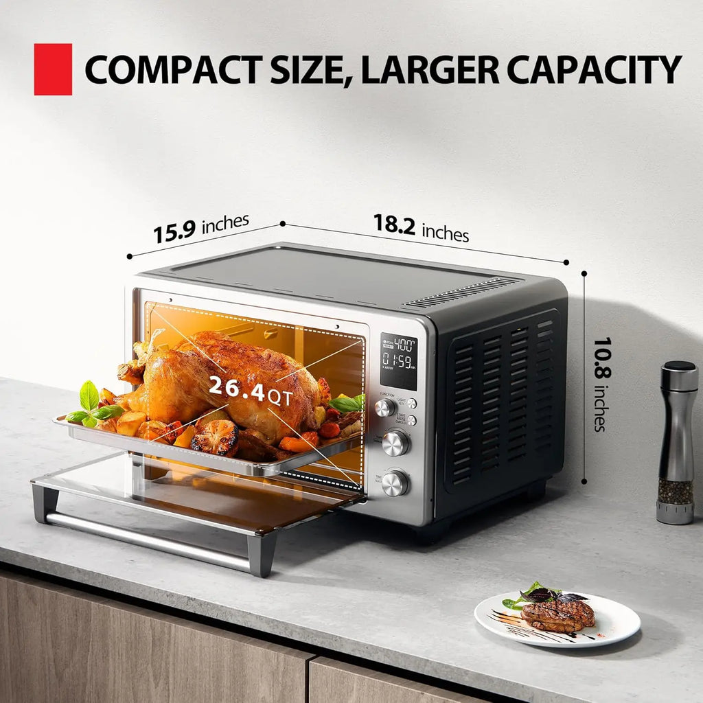 26.4 QT Air Fryer Toaster Oven Combo, 12-in-1 Countertop Oven, Large Capacity, Stainless Steel
