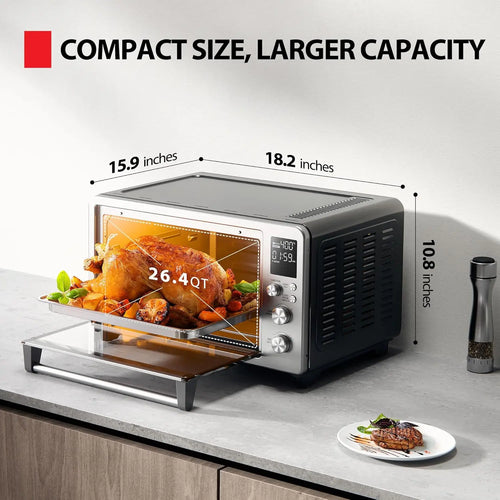 26.4 QT Air Fryer Toaster Oven Combo, 12-in-1 Countertop Oven, Large Capacity, Stainless Steel