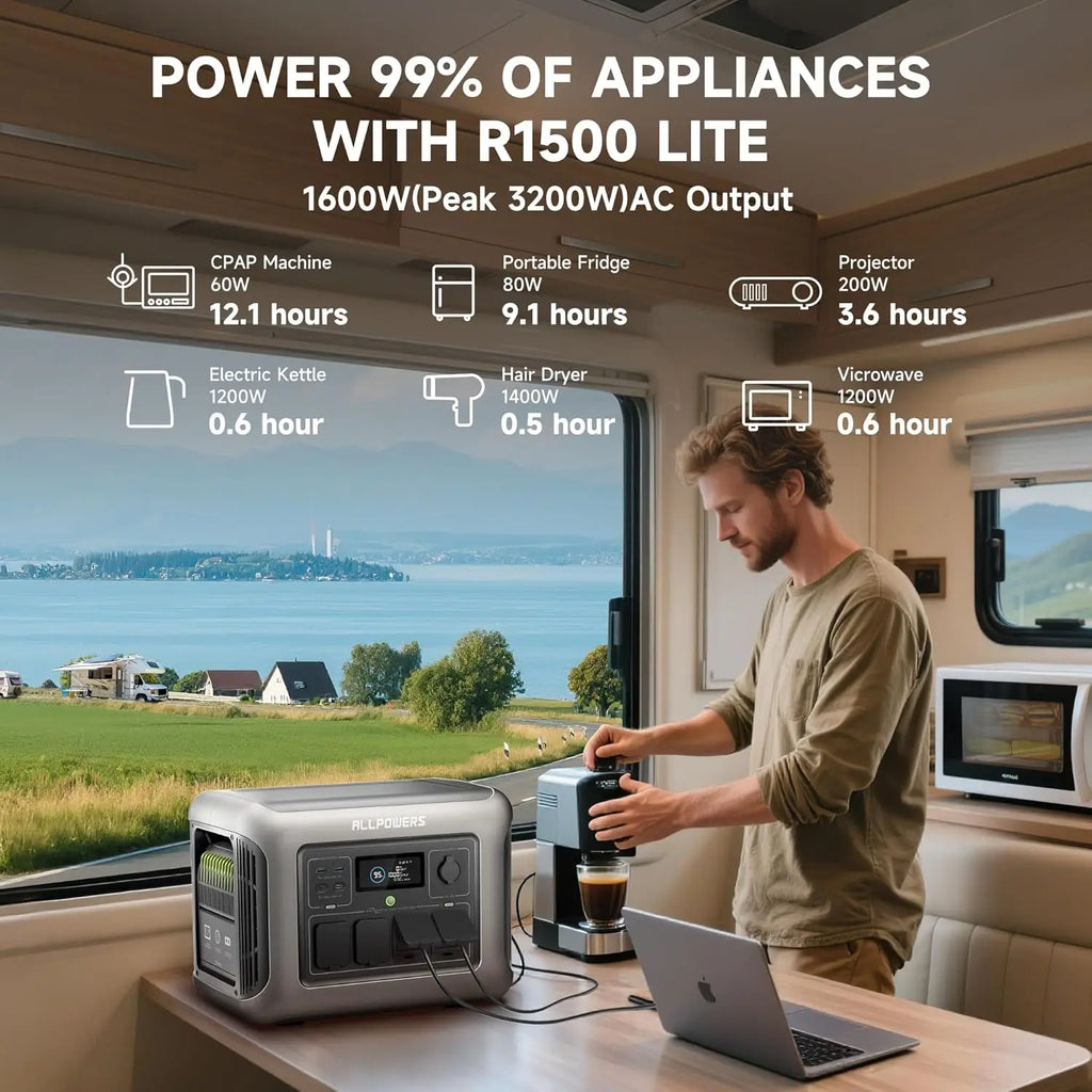 Solar Generator R1500 LITE with 100W Foldable Solar Panel,1056Wh Portable Power Station LiFePO4 (LFP) Battery,1600W AC/100W USB-