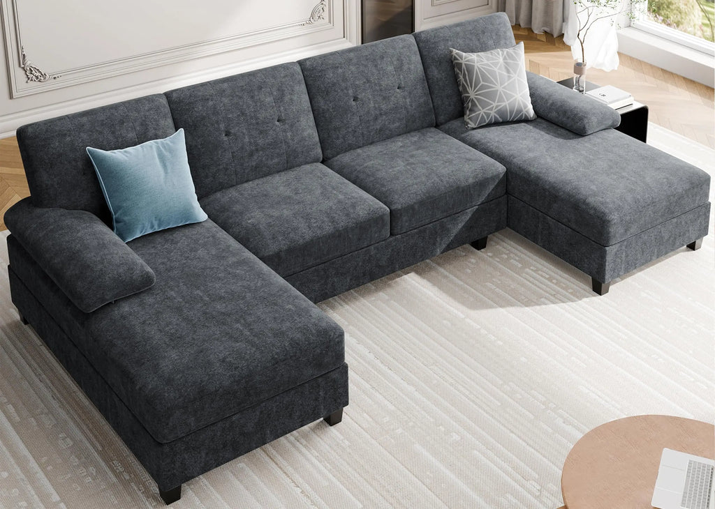 Meilocar Sectional Couches for Living Room, U Shaped Couch 4 Seat Sectional Sofa with Chaise and Armrests, Comfortable Fabric