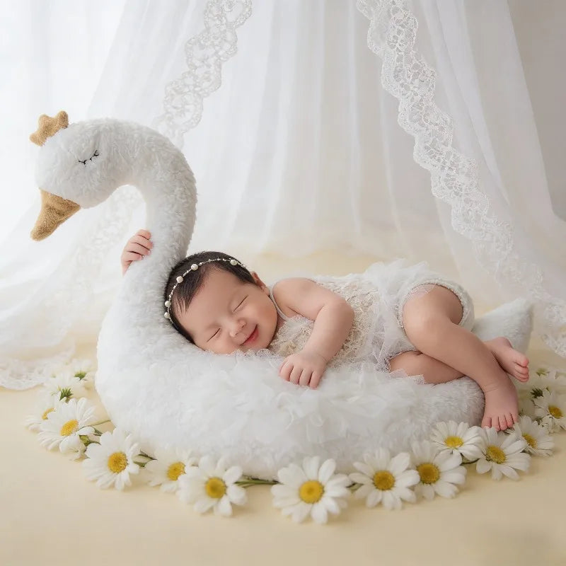 Newborn Photography Prop Swan Lace Outfit Set for Baby Photo Shoot 100 Days Studio Session