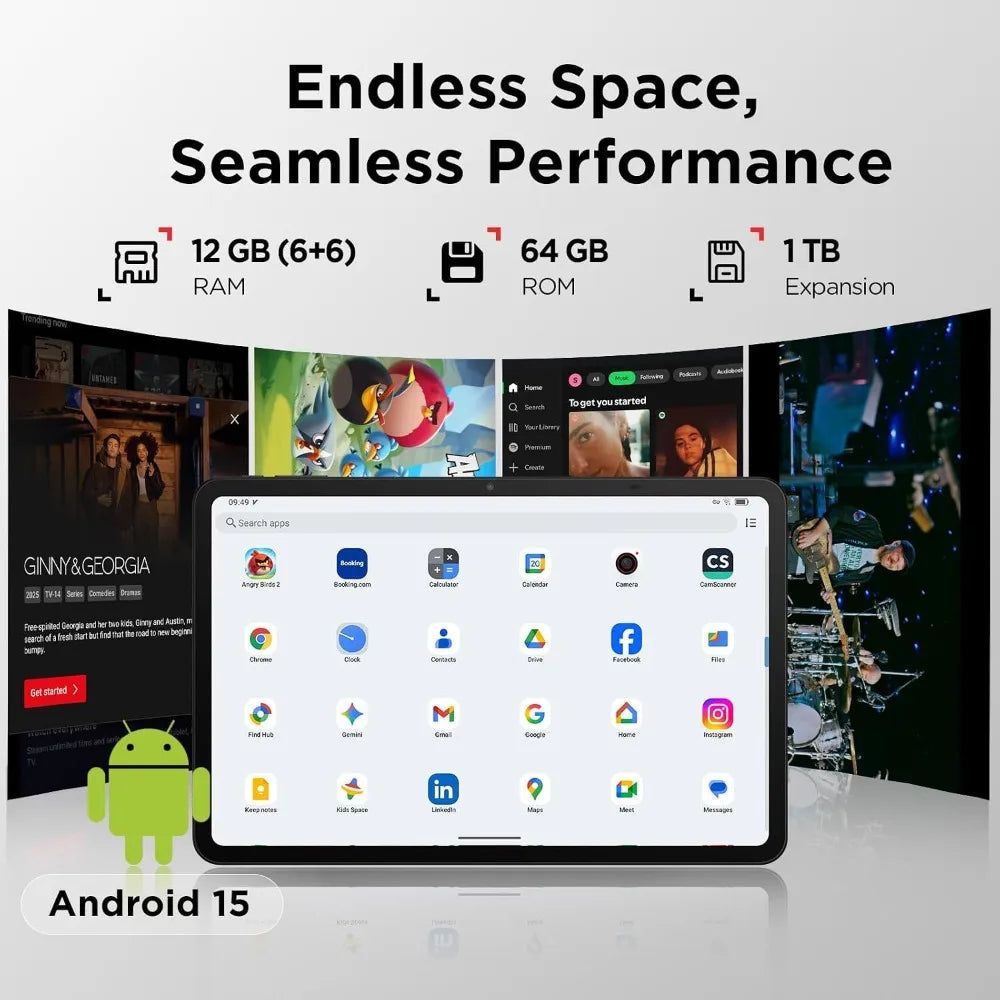 11" 2K Drawing Tablet with Stylus, 4096 Pressure Levels, 128GB Storage, 8000mAh Battery, Android 15
