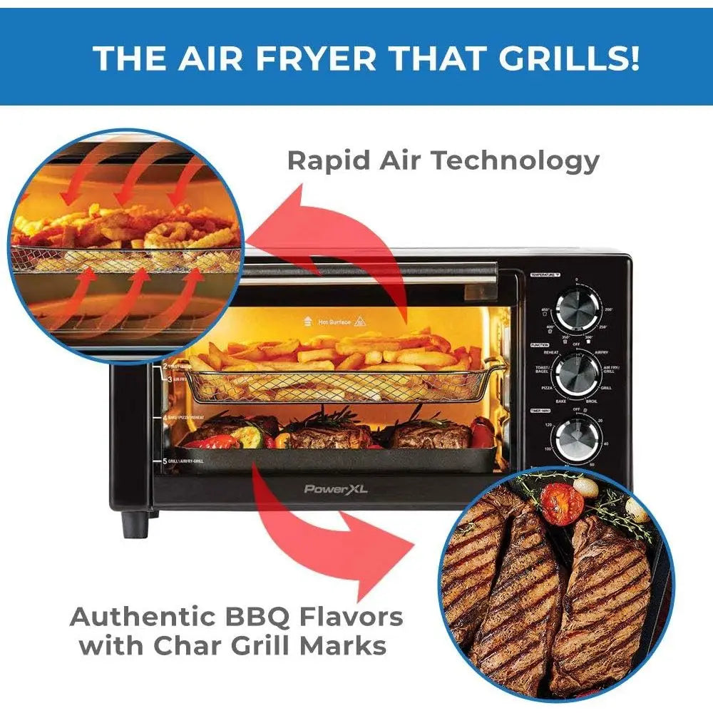 PowerXL Air Fryer Grill 8 in 1 Roast, Bake, Rotisserie, Electric Indoor Grill (Black Standard No Rotisserie) OPEN BOX