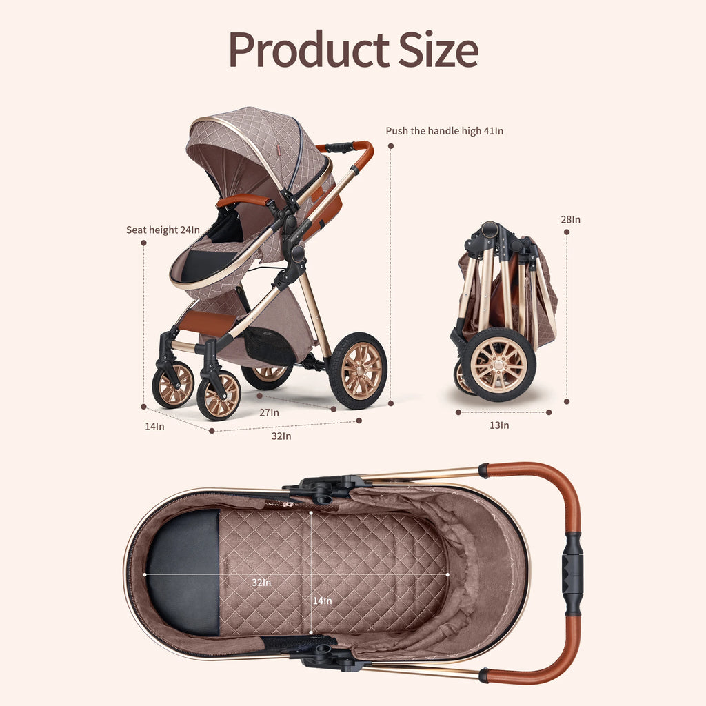 3 In 1 Luxury Pram High Landscape Baby Stroller Folding Pushchair Vista Stroller With Reversible Stroller Seat