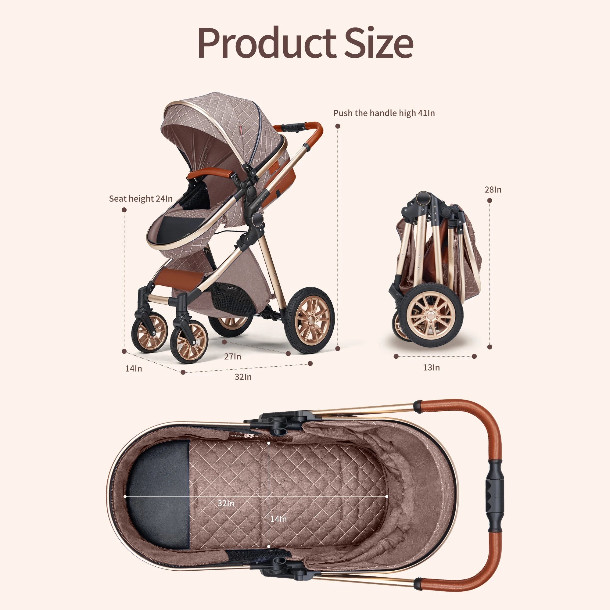 3 In 1 Luxury Pram High Landscape Baby Stroller Folding Pushchair Vista Stroller With Reversible Stroller Seat