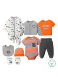 8-pc Soft Unisex Newborn Layette Sets Spring Summer, Hospital Home Outfits, Pants Hats Bibs Mittens Bodysuits Jackets Tops, for Outdoor