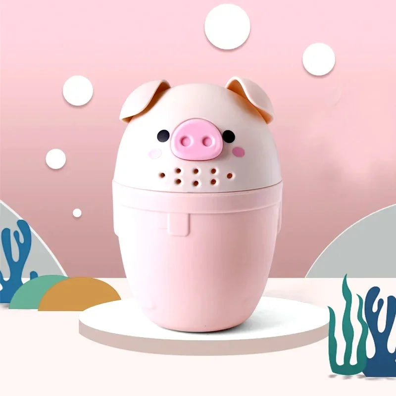 Cute Baby Shampoo Rinse Cup Baby Piggy Cartoon Bath Rinser Pail to Wash Hair and Wash Out Shampoo by Protecting Infant Eyes