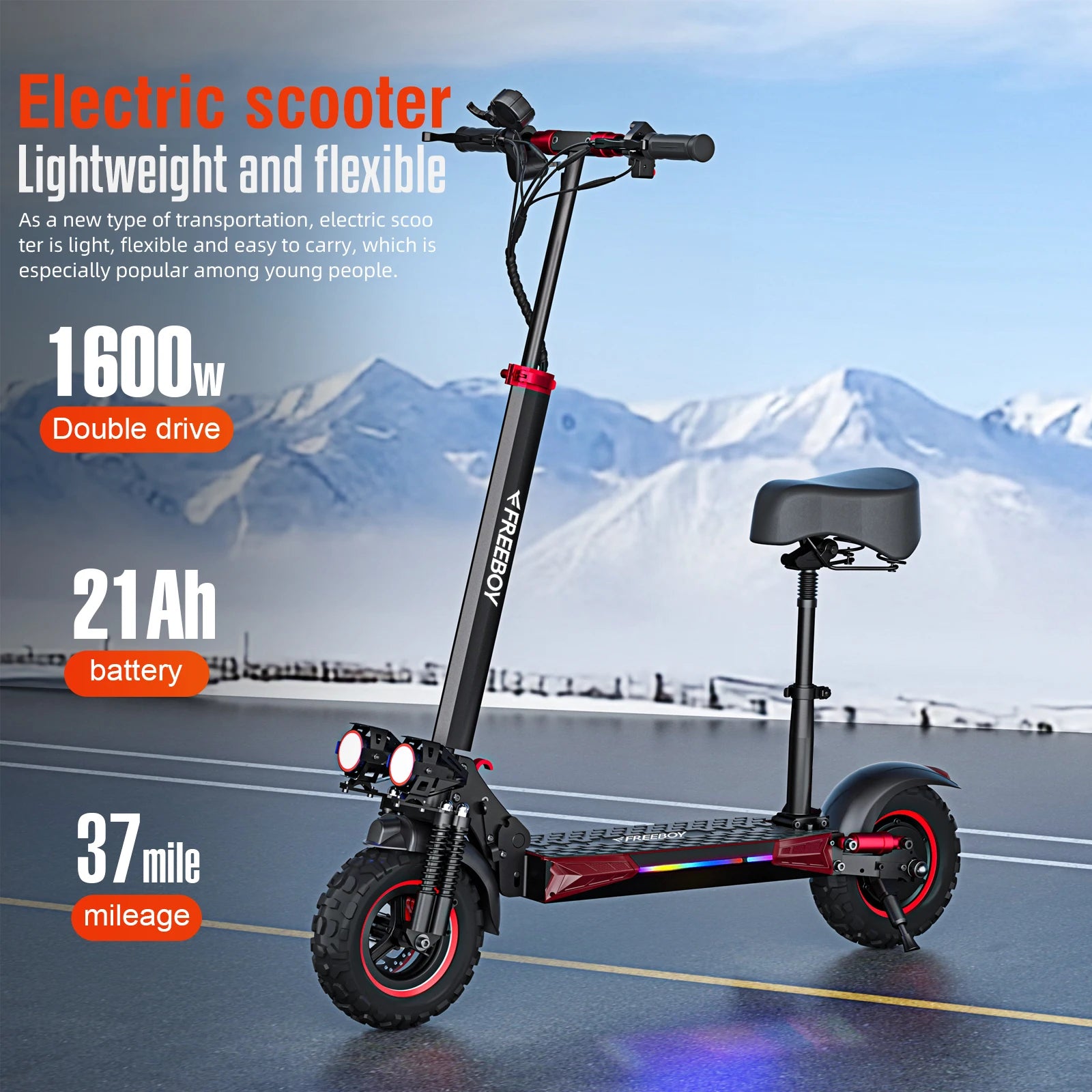 FREEBOY J11 PLUS Adult Electric Scooter 1200W Motor 48V h Battery Folding E-Scooter 11-inch vacuum tire E-Mountain Scooter