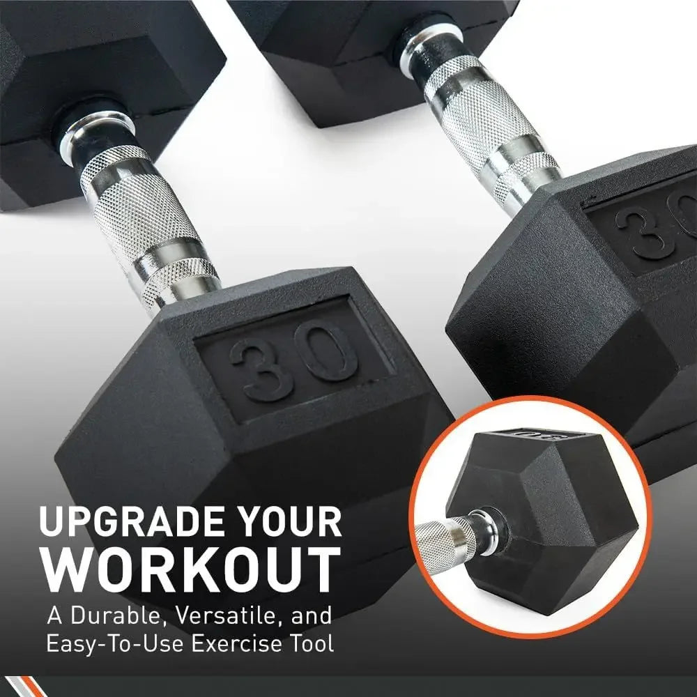 Hexagonal Rubber Dumbbells Pair - Home Strength Training Accessories - Fitness Equipment for Weight Lifting
